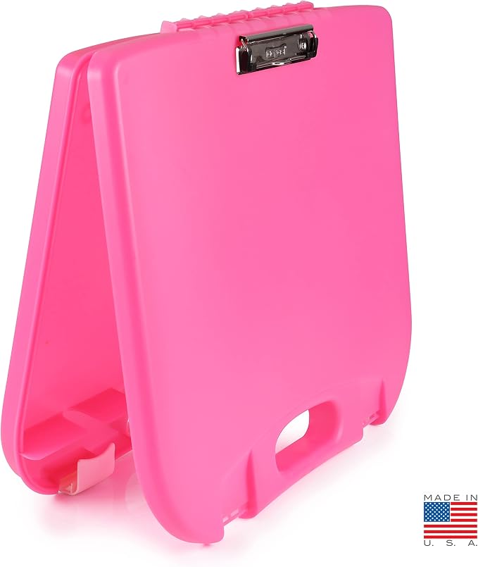 DEXAS Portable Lap Desk with Storage, Integrated Handle, Exterior Wire Clip, 18”x 15.25”x 1.38” Pink w/White Latch - Image 3