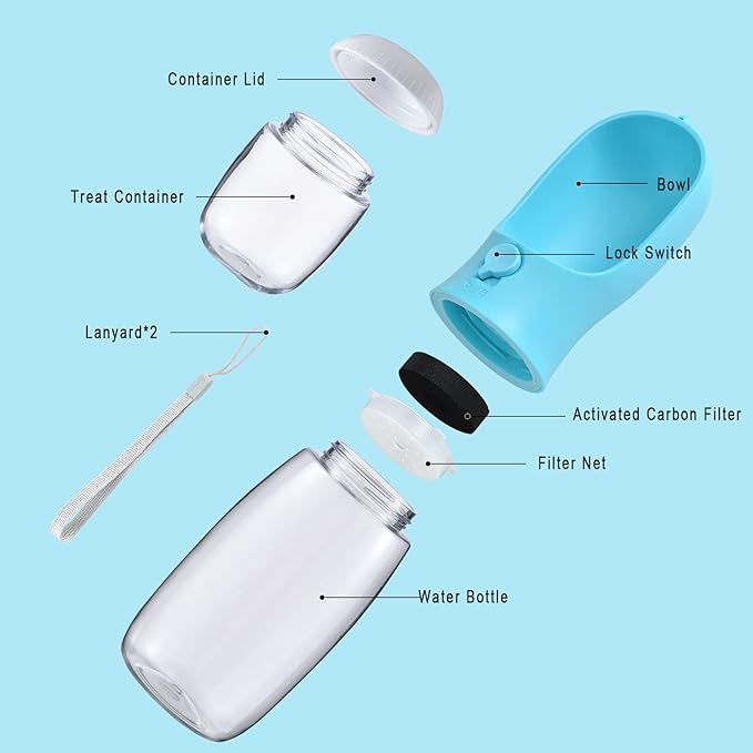Cibaabo Dog Water Bottle Portable with Food Container & Filter for Travel | Feeding & Hydration | Travel Puppy Water Bowl | Portable Pet Dispenser | Girl Dog Accessories | for Hiking Camping Beach - Image 3