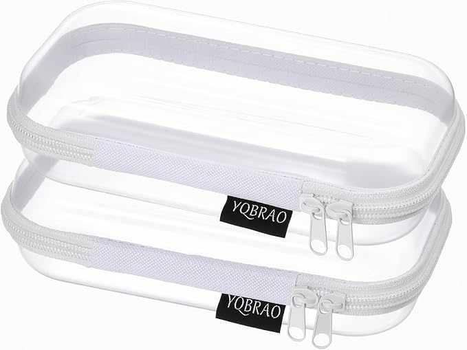 YQBRAO Clear Hard Shell Organizer Set, 2-Pack, White | Two small rigid PET organizers for cosmetics, travel accessories, cables, personal items and everyday organization by Unknown