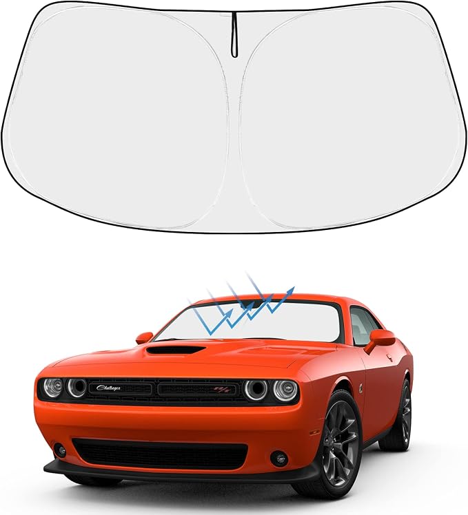 Proadsy Custom Fit Car Windshield Sun Shade for 2015-2023 Dodge Challenger | 240T Heat Shield, Drops Temp 54°F, Blocks 99% UV, Prevents Dashboard Cracking, Summer Parking & Beach Trips, Easy Twist-Fold by Proadsy