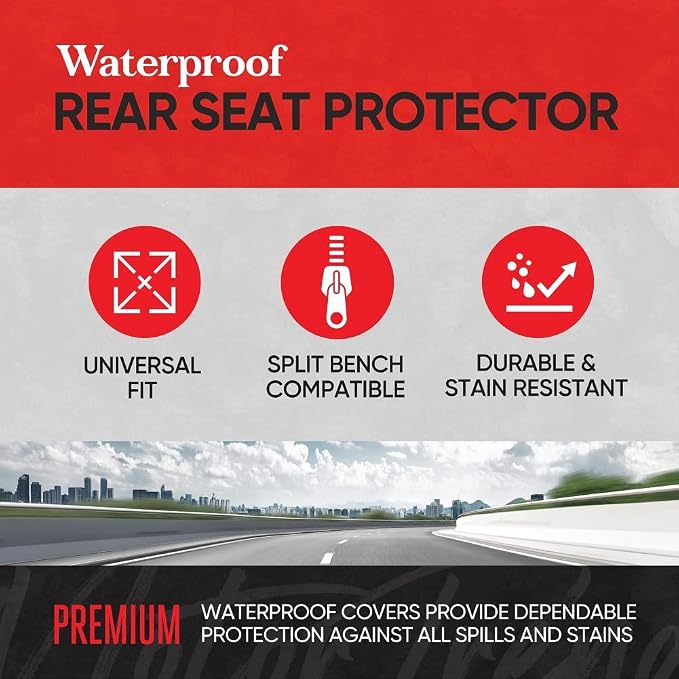 Motor Trend AquaShield Neoprene Waterproof Seat Covers for Trucks - Black 60/40 Split Bench Rear Seat Cover - Carseat Cover Automotive Back Seat Protector - Car Accessories for Kids & Dogs - Image 2