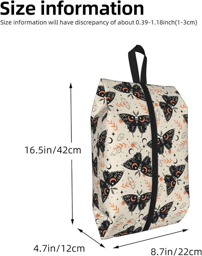 Gothic Witchy Butterfly Travel Shoe Bag for Men & Women, Waterproof Shoe Storage Organizer with Zipper, Portable Shoe Pouch for Sneakers, Heels, Sandals, Gym & Travel Luggage 2PCS - Image 3