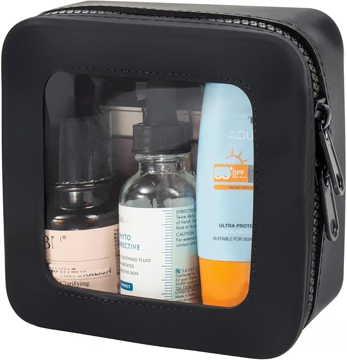 Small Clear Makeup Bag for Women, Mini Silicone Pouch Travel Cosmetic Case Waterproof Clear Make Up Pouch Purse with Zipper Cute Toiletry Bags for Traveling Car Organizer Travel Essentials (Black) by FFpaw