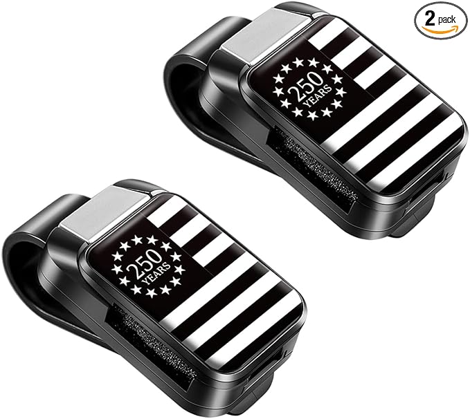 Dsycar 2 Pack Car Sunglasses Holder, Black-White-250 Anniversary USA Flag | American flag car accessory, 250 years patriotic car decor, Anti-Scratch Car Sun Visor Accessories One-Handed-Operation by Dsycar