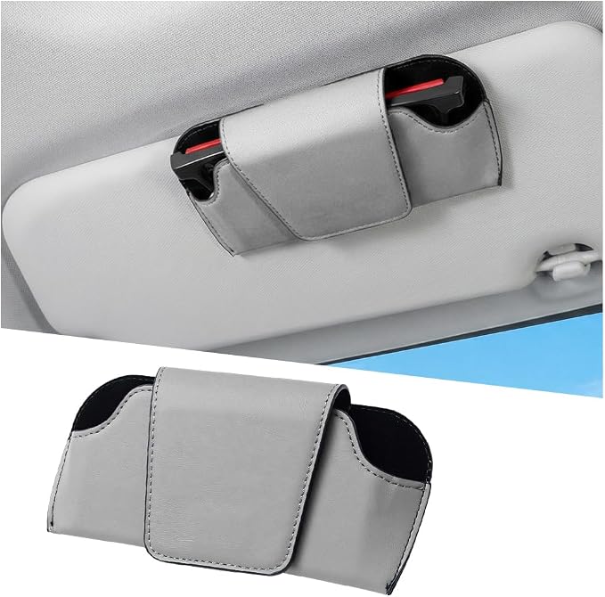 Sunglass Holder for Car Visor, PU Leather Magnetic Vehicle Glasses Organizer Box with Clips, Automotive Interior Eyeglasses Storage Case Accessories, Universal for Most Vehicles (Gray) - Image 7