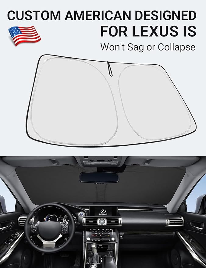 Proadsy Custom Fit 2014-2020 Lexus is Windshield Sun Shade, Blocks Heat | 240T Heat Shield, Drops Temp 54°F, Blocks 99% UV, Prevents Dashboard Cracking, Summer Parking & Beach Trips, Easy Twist-Fold - Image 2