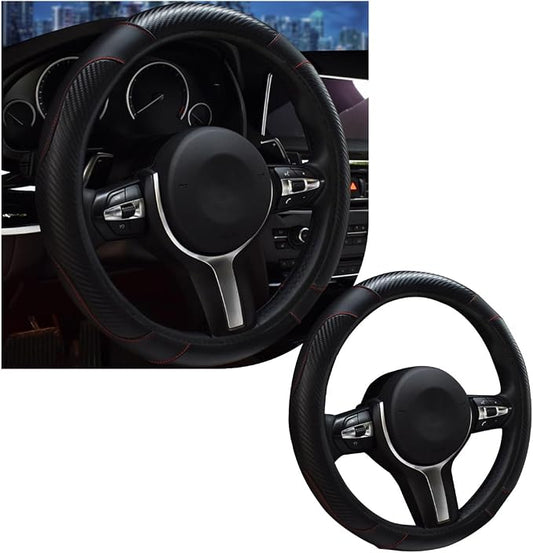 povtii Car Steering Wheel Cover, 15 Inch Leather Breathable Auto Steering Wheel Protector, Comfortable Non-Slip Vehicle Steering Wheel Covers, Universal Interior Car Accessories (Black) by povtii