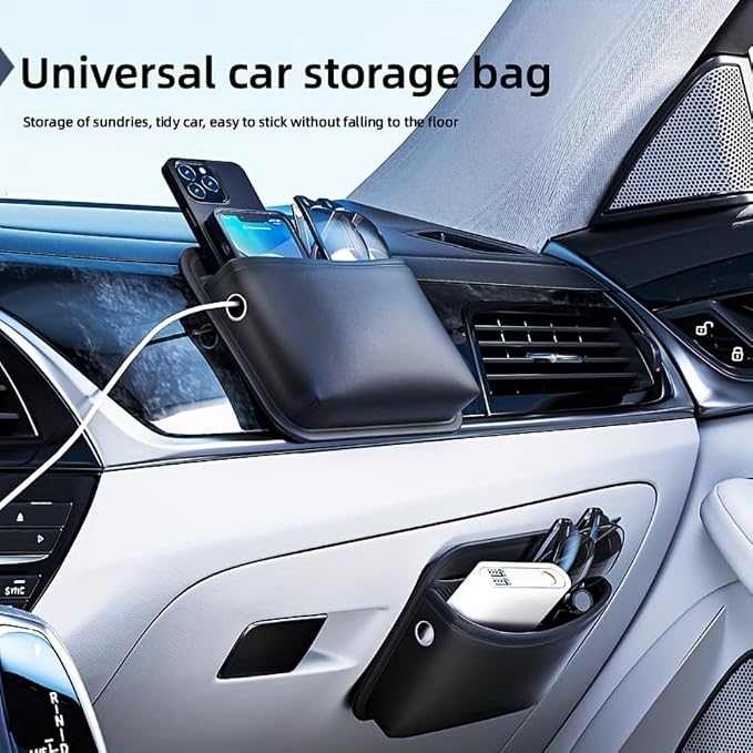 Car Seat Side Pocket Organizer - PU Leather Auto Door Console Mini Storage Bag for Keys, Phone, Sunglasses, Registration, and Documents (Black) - Image 6