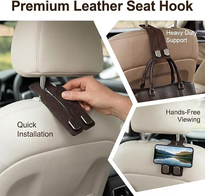 Universal Car Headrest Hooks for Car, Heavy Duty Zinc Alloy Purse Holder, Car Interior Accessories for Women, Seat Back Organizer for Handbags, Grocery Bags, Backpacks, Umbrellas, 2 Pack - Image 3