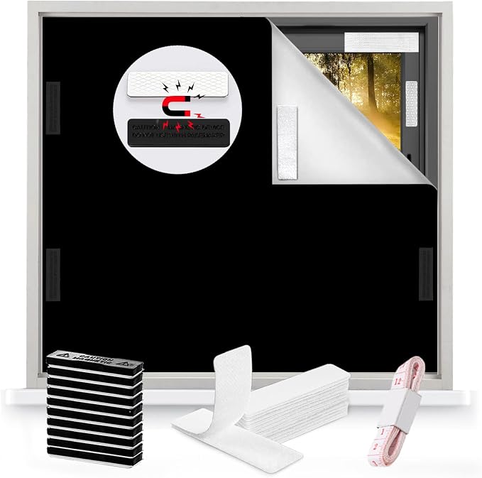 100% Blackout Blinds Magnetic Window Cover 57x40Inch,No Drill PortableCuttable Black Out Curtains for Nursery Bedroom,RV,Media Room with Hook & Loop Tape+Magnetic Closure by BirdNest