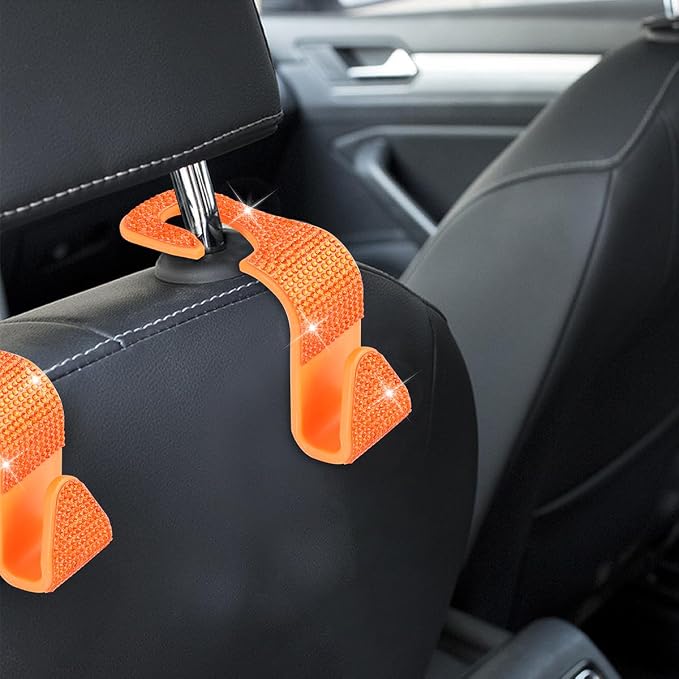 Zpana 4PCS Bling Car Seat Headrest Hooks, Vehicle Back Seat Purse Handbag Hanging Holder with Crystal Rhinestone, Diamond Storage Organizer Hook, Universal Automotive Accessories (Orange) | Vehicle Back Seat Purse Handbag Hanging Holder, Crystal Diamon... - Image 6