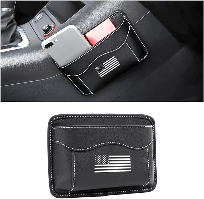 Moly Magnolia PU Leather Car Seat Side Pocket Organizer, Black/Flag | holds phones pens and cards, console door or narrow-gap placement, fits most cars, SUVs, and trucks, car interior accessories by Moly+Magnolia