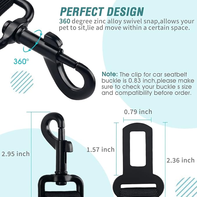 COOYOO Dog Seat Belt,Retractable Dog Car Harness Seat Belt for Car Adjustable Nylon Pet Safety Seat Belts Heavy Duty & Elastic Bungee Buffer - Image 5