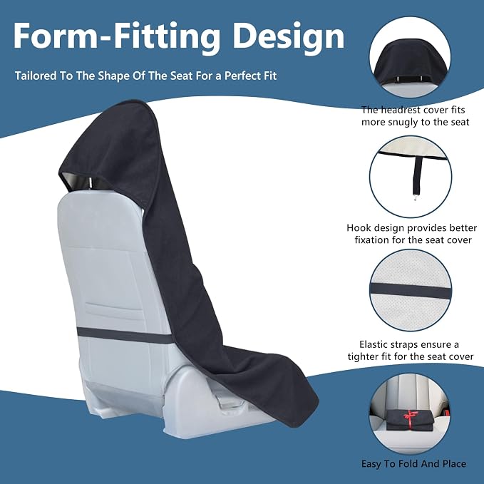 Towel Car Seat Covers - Super Absorbent Front Seat Protectors for Gym, Pets & Travel | Quick-Dry Towel Fabric | Universal Non-Slip Fit for Sedan, SUV, Truck (1 Pack Black) - Image 3