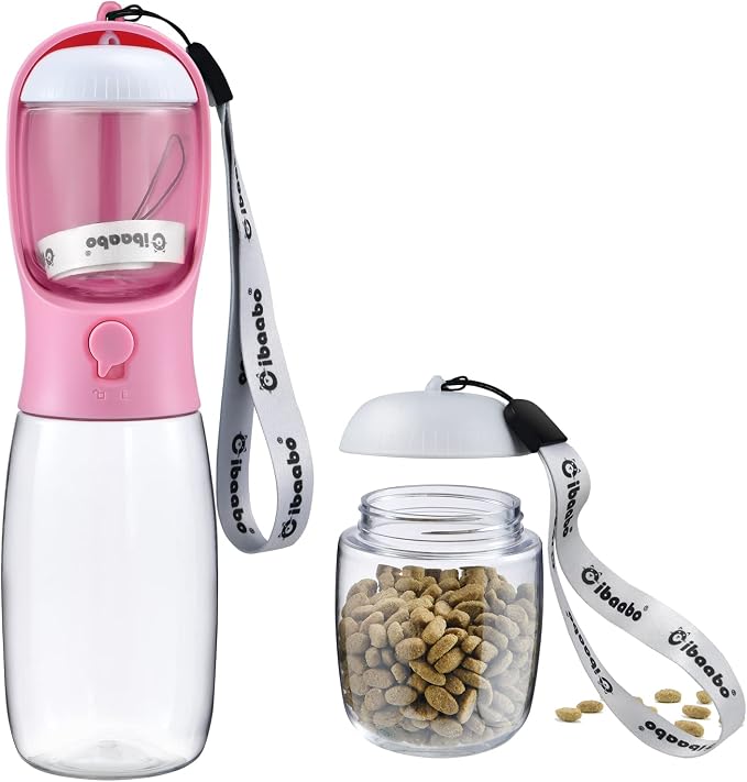 Cibaabo Dog Water Bottle Portable with Food Container & Filter for Travel | Feeding & Hydration | Travel Puppy Water Bowl | Portable Pet Dispenser | Girl Dog Accessories | for Hiking Camping Beach by Cibaabo