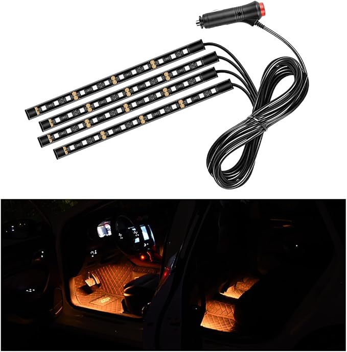 Ohleats Car LED Strip Light, 48 LED RGB Auto Interior Atmosphere Lights, Cigarette Lighter Under Dash Ambient Night Light, Interior Lamp Lighting Kit (Orange, Cigarette Lighter) by Ohleats