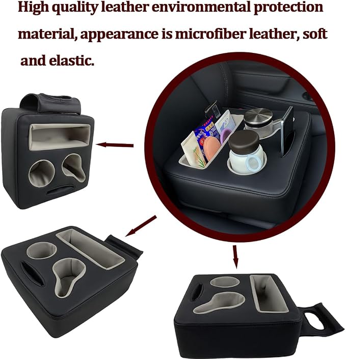 Car Back Seat Cup Holder, Leather Non-Slip Vehicle Rear Seat Drinks Tray Storage Organizer, Automotive Backseat Cup Holder Tray Expander, Universal for SUV Automobile Truck - Image 3