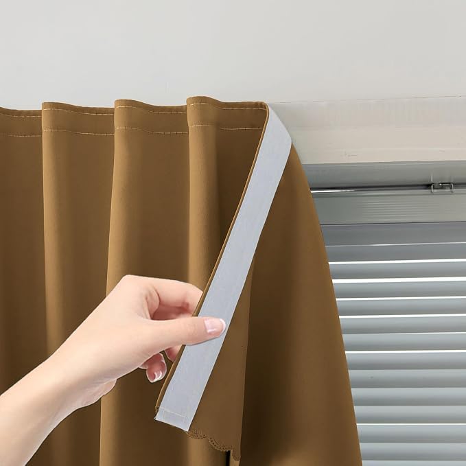 Self Adhesive Curtains, Stick Curtain Blackout Shades Window Cover Curtains for Living Room No Drilling, 47" W X 96" L, Brown, 1 Panel by Sovtfides