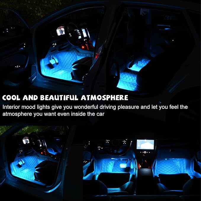 povtii Car LED Strip Light, 24 LED RGB Auto Under Dash Interior Atmosphere Lights, USB Vehicle Decorative Lamp Ambient Night Light Strip, Lighting Kit Car Accessories (Ice Blue) - Image 4
