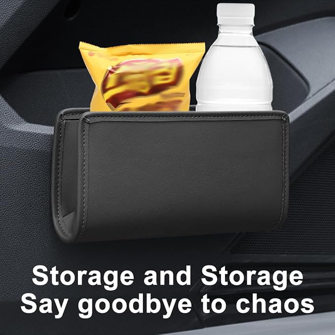 Car Seat Side Storage Pocket, Leather Hanging Foldable Multifunctional Vehicle Front Door Back Organizer Box, Waterproof Auto Interior Organizing Container, Universal fit(Black) - Image 4