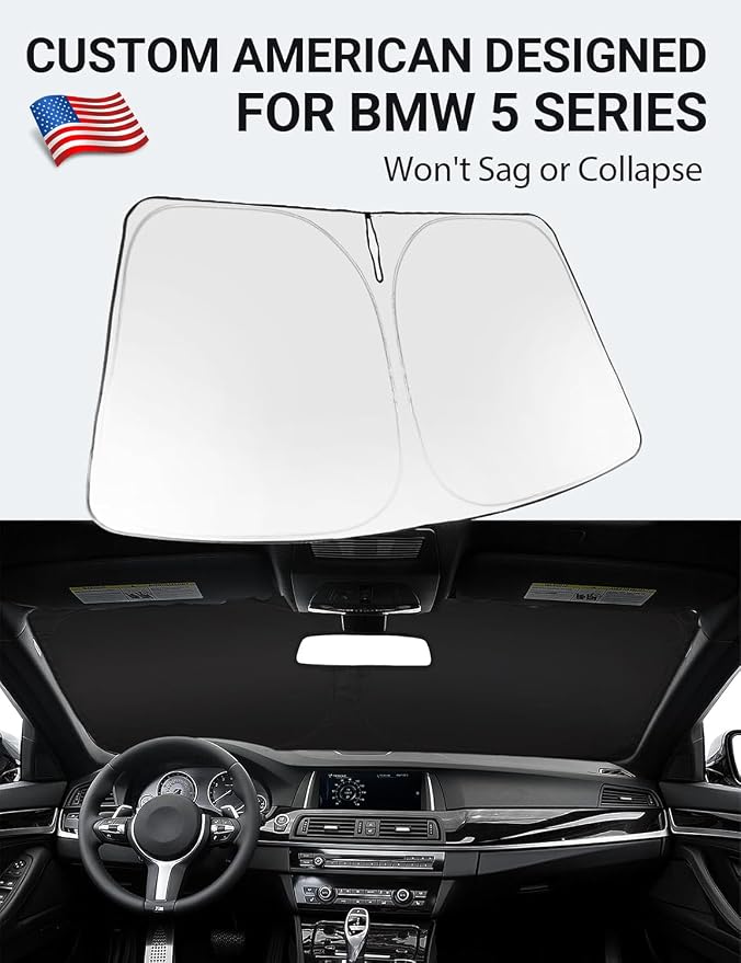 Proadsy Custom Fit 2011-2016 BMW 5 Series Windshield Sun Shade, Blocks Heat | 240T Heat Shield, Drops Temp 54°F, Blocks 99% UV, Prevents Dashboard Cracking, Summer Parking & Beach Trips, Easy Twist-Fold - Image 2