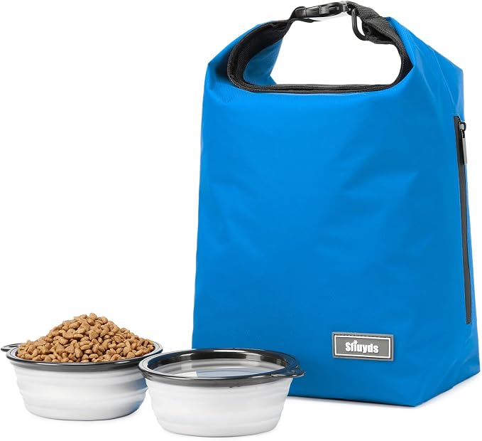 Pet Food Storage Bag Travel Dog Food Container 2PCS Collapsible Dog Travel Bowls and Zipper Side (Blue, Small) by SFIUYDS