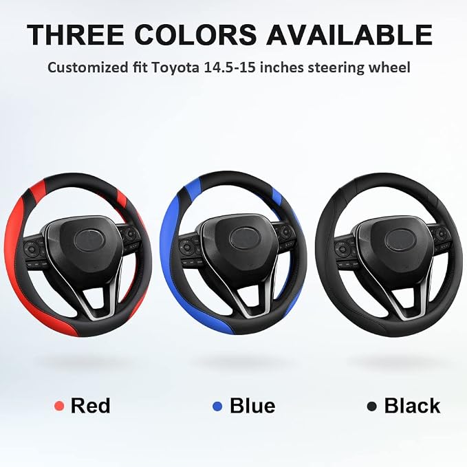 West Llama Customized Auto Car Steering Wheel Cover for Toyota Rav4 Corolla Camry Highlander (Black+Blue) - Image 5
