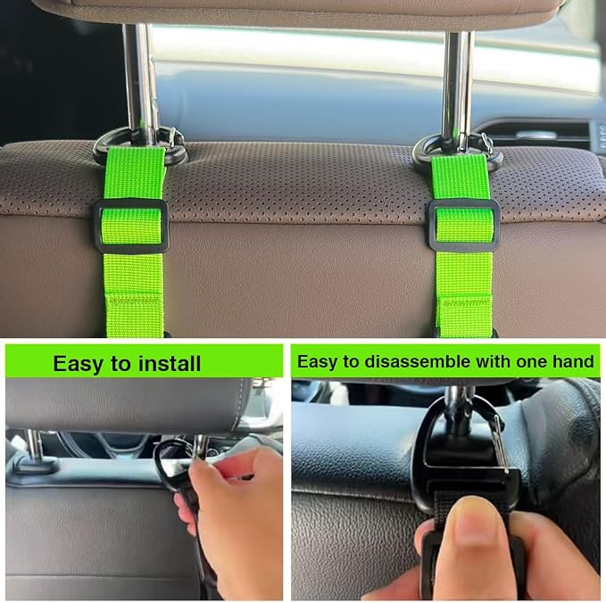 Car Headrest Hooks, Backseat Storage Organizer Hangers, Universal Vehicle Seat Back Hooks, 4 Pack (brightgreen) - Image 2