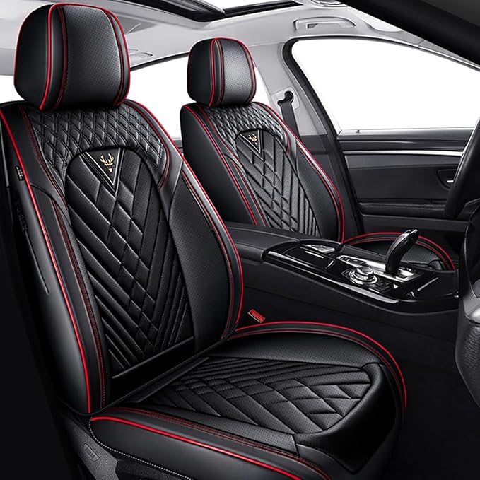 Fit for Toyota Crown Seat Covers 2023-2026,Premium Leather, 360° Full Protection, Thick Padding & Memory Foam, Waterproof & Stain-Resistant Car Seat Cover Front Set (2 Seat,Black&Red) by Unknown