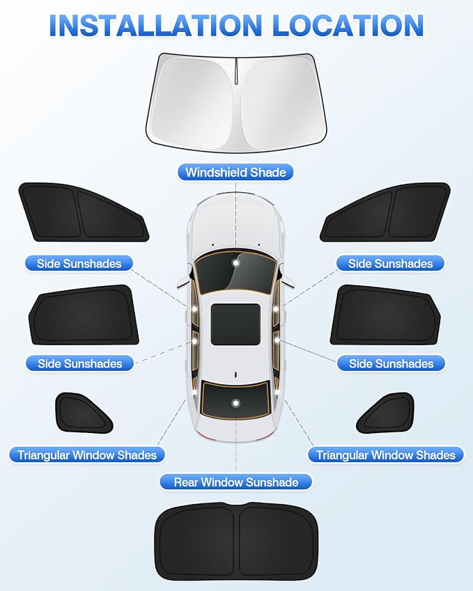 Canvcle Sunshades for Hyundai Kona 2024 2025 2026 Accessories Windshield Sun Shade Side Rear Window Shade Cover Sun Visor Shield Privacy Protection Keep Vehicle Cool Black 8PCS - Image 5