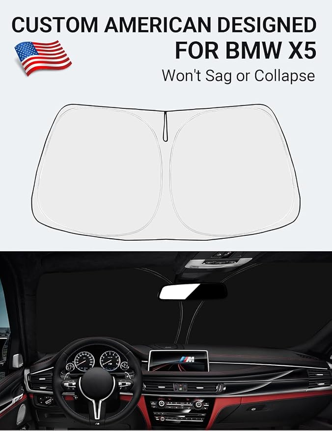 Proadsy Custom Fit 2014-2018 BMW X5 Windshield Sun Shade, Blocks Heat | 240T Heat Shield, Drops Temp 54°F, Blocks 99% UV, Prevents Dashboard Cracking, Summer Parking & Beach Trips, Easy Twist-Fold - Image 2