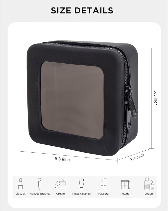 Small Clear Makeup Bag for Women, Mini Silicone Pouch Travel Cosmetic Case Waterproof Clear Make Up Pouch Purse with Zipper Cute Toiletry Bags for Traveling Car Organizer Travel Essentials (Black) - Image 6