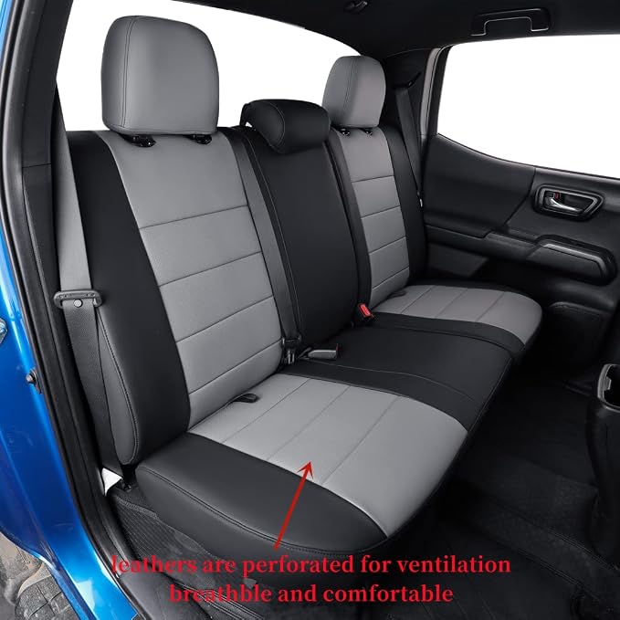 Tacoma Leather Seat Covers Full Set for 2016-2023 Toyota Tacoma Double Cab/Crew Cab SR,SR5,TRD Off Road,TRD Pro,TRD Sport,Limited,Fully Covered Waterproof Truck Seat Protector (Black/Gray) - Image 5