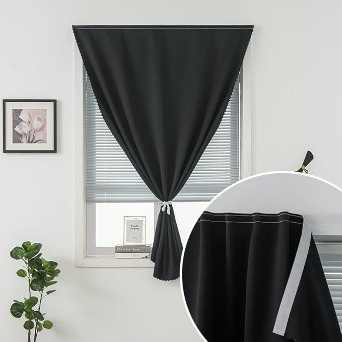 Adhesive Blackout Curtains- Self Stick Shades Window Blinds Curtains No Rod Needed Easy to Hang Curtains, Use for Bedroom, Living Room, Dining Room, Kitchen, Home Office, 47"W X 79"L, Black, 2 Panels - Image 6