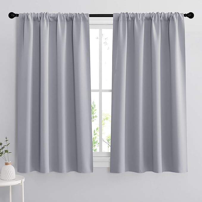 RYB HOME Short Blackout Curtains for Bedroom, Room Darkening, Rod Pocket | Thermal Insulated,Summer Heat Light UV Blocking,Triple-weave Fabric,Nursery Kitchen Bathroom,W42 x L48,Silver Grey,2 Panels by RYBHOME
