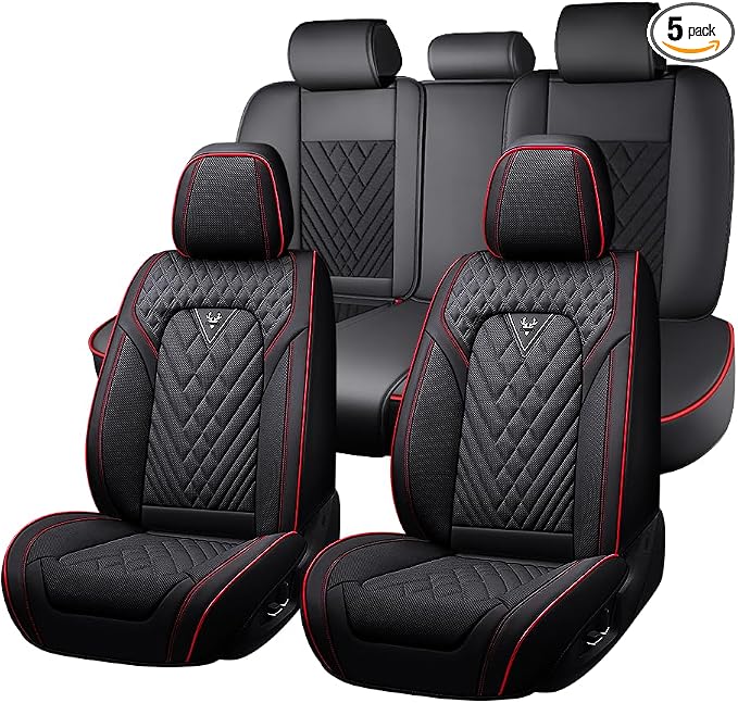 Fit for Toyota RAV4 Seat Covers 2001-2026,Premium Leather, 360° Full Protection, Thick Padding & Memory Foam, Waterproof & Stain-Resistant Car Seat Cover Full Set (5 Seat,Black&Red) by Unknown