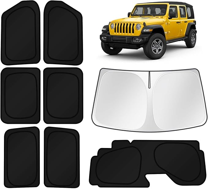 KUST Car Window Shades for 2018-2025 2026 Jeep Wrangler Accessories Windshield Sun Shade Side Rear Window Covers Sunshade Privacy Protection for Camping Blackout UV Block Full Set 8PCS by KUST