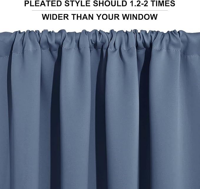 RYB HOME Basement Bathroom Kitchen Cafe Blackout Privacy Window Curtains | Thermal Insulated, Light UV Heat Blocking, Privacy, Short Curtain Tiers for Laundry Room, W34 x L30, Stone Blue, 2 Panels - Image 5