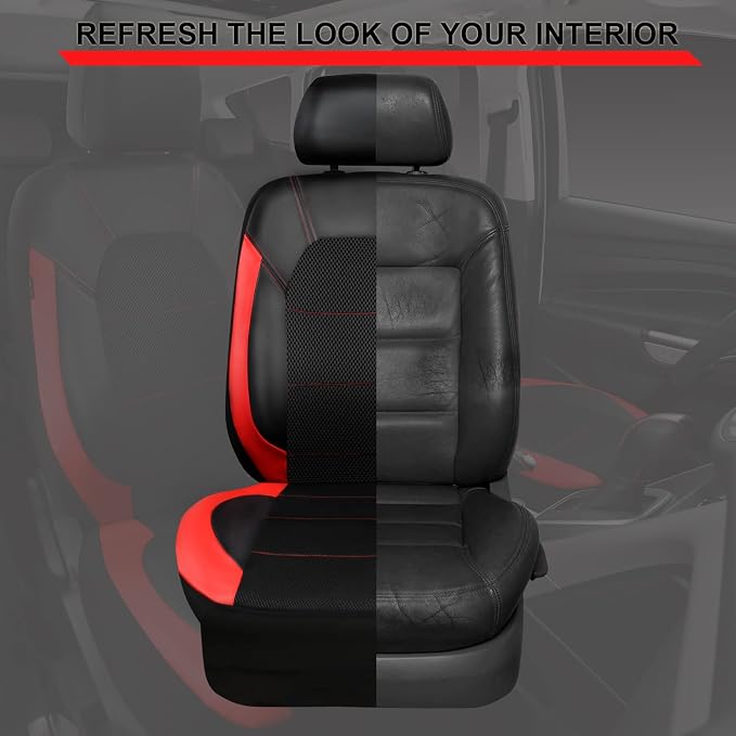 CAR PASS Leather Car Seat Covers Front Seats Only, with Air Mesh Front Seat Covers Breathable, Cool Automotive Seat Covers 2 Pack, Universal Fit Most Cars,SUV,Truck,Van Airbag Compatible(Black & Red) - Image 4