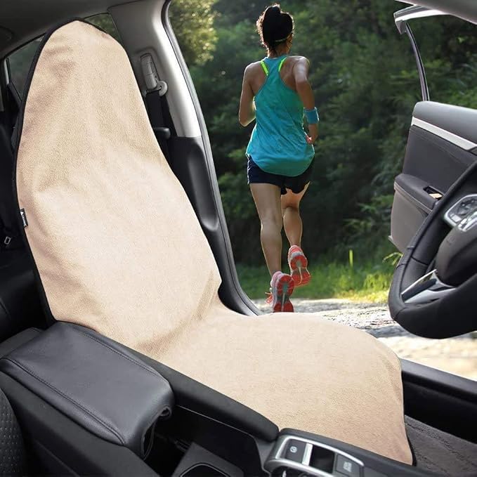 Waterproof Sweat Towel Car Seat Cover Sweat Carseat Protector,Perfect for Universal Anti-Slip Car Truck SUV Seat, Great for Post Gym Workout, Running, Swimming, Beach and Hiking (2pcs Beige) - Image 6