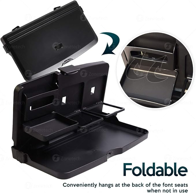 ZONETECH Multi-Functional Portable Foldable Car Backseat Tray Desk - Black Vehicle Table for Food, Meal, Snack, Laptop - Stay Organized When on The Go (1-Pack) - Image 5