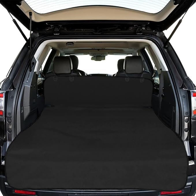F-color SUV Cargo Liner for Dogs - Waterproof Dog Car Cover for SUV | Trunk Cover with Bumper Flap Protector, Low-Profile Padded Cargo Cover Prevents Scratches Pet Hair Mud Dirt for Mid-Size SUV by F-color