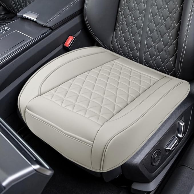 Luxury Faux Leather Car Seat Cover, Car Seats Cushion, Grey | Anti-Slip Waterproof Universal Front Bottom Seat Protector with Storage Pocket for Sedans, SUVs, Trucks, Triangular Pattern by Unknown