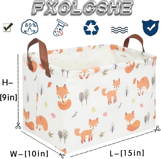 Rectangle Fox Basket,Collapsible canvas waterproof storage basket,Toy Organizer,Laundry Baskets for Kid Rooms,Baby Room decor,Toy Baskets,Woodland Nursery Decor(Fox) - Image 7