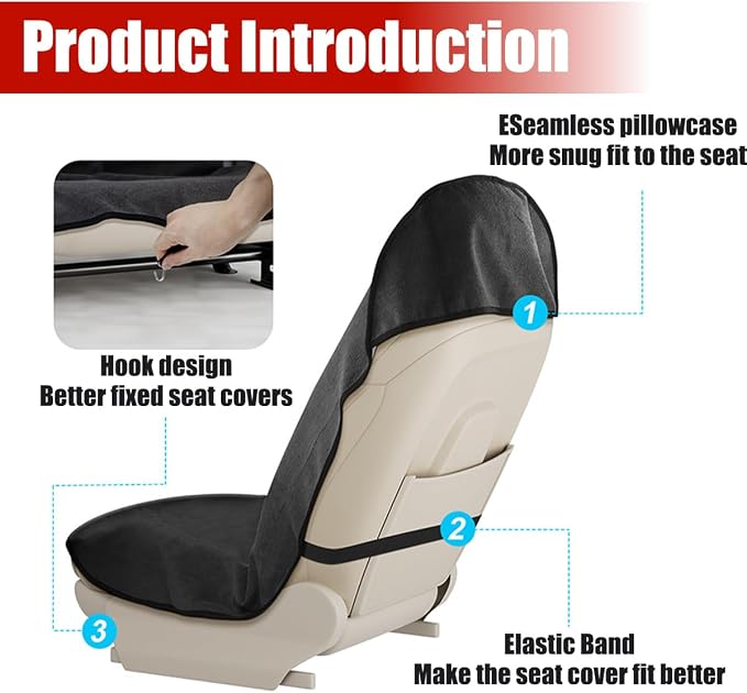 Mandark Waterproof Towel Car Seat Cover, Sweatproof Non Slip Bucket Carseat, Machine Washable Vehicle Bucket Frontseat Protector Accessories, Universal for SUV, Sedan, Truck(Black) - Image 5