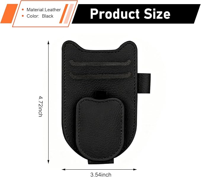 Sunglass Holder for Car, Leather Clip Sun Visor Sunglass Holder, Multi-functional Ticket Card Clip Organizer, Universal Visor Accessories, for Most Cars (Black) - Image 2
