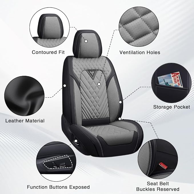 Fit for Toyota Yaris Seat Covers 2007-2020,Premium Leather, 360° Full Protection, Thick Padding & Memory Foam, Waterproof & Stain-Resistant Car Seat Cover Front Set (2 Seat,Black&Gray) - Image 6