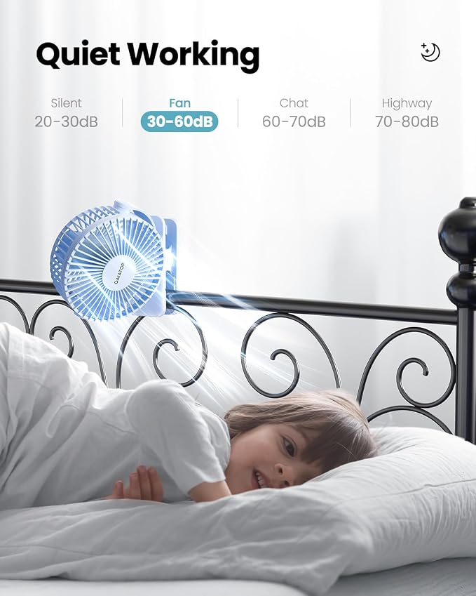 Gaiatop Portable Clip on Fan, Mini Personal Quiet Rechargeable Fan | Battery Operated, Small 3 Speed 360° Rotate, Cooling for Desk Table Home Office Stroller Camping Women Gifts Light Blue - Image 5