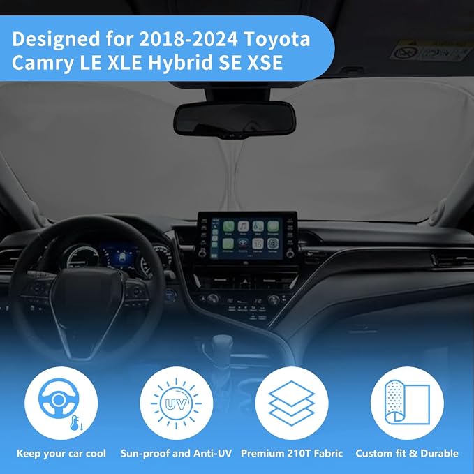 Windshield Sun Shade Car Sunshade Accessories Fit Toyota Camry 2026-2018 | HOHUIGO Front Window Sun Visor Heat Shield Cover Folable UV Protector for Camry LE XLE Hybrid SE XSE Sedan, Keep Car Cool - Image 3