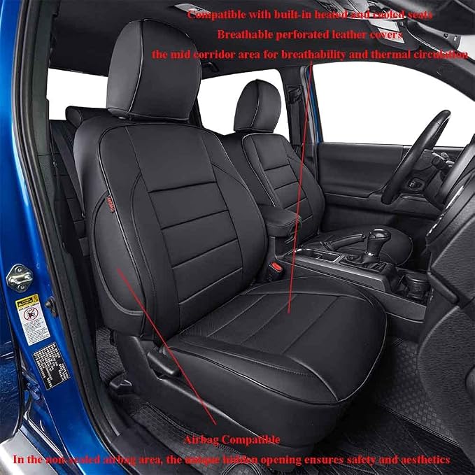 EKR Tacoma Front Seat Covers Custom Fit for Toyota Tacoma 2012 2013 2014 2015 (Regular Seats), Leather Truck Seat Cover for Car - Front Row Only,Faux Leather(Black) - Image 2